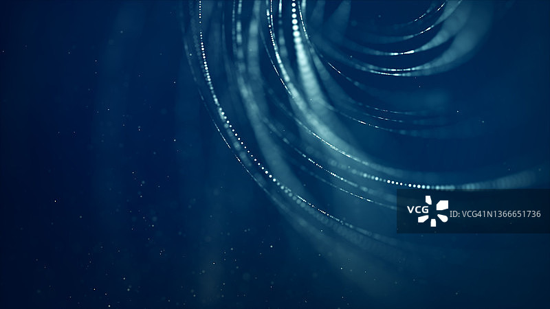 带有虚线弯曲线条和尘埃粒子的数字波浪抽象背景图片素材