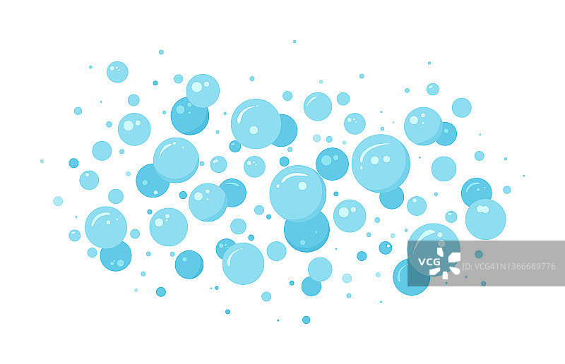 肥皂泡矢量图案，蓝色泡沫，白色背景抽象泡沫，气泡流，卡通苏打水，气泡饮料，碳酸图片素材