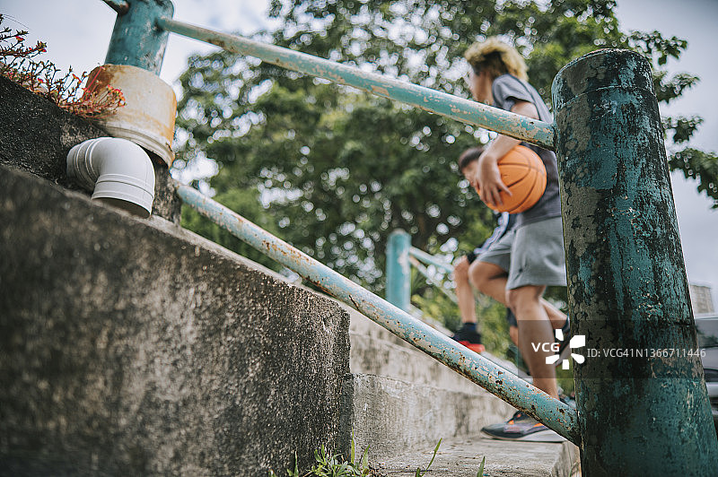 中国青少年篮球休闲比赛的仰视视角图片素材