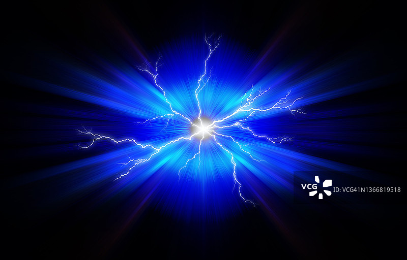 黑色背景中黑洞的蓝色闪电能量爆发图片素材