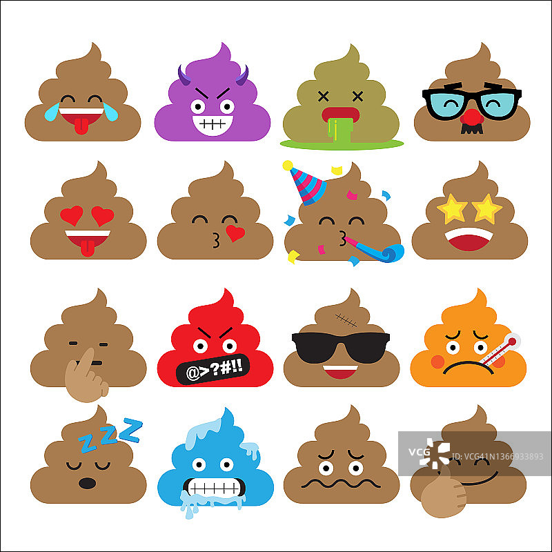 可爱便便表情符号集，扁平设计矢量素材图片素材