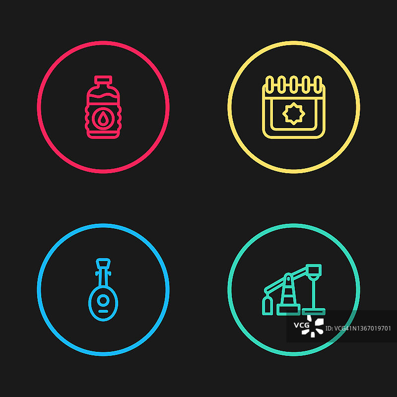 琉特琴、油泵、斋月日历和水瓶图标矢量素材图片素材