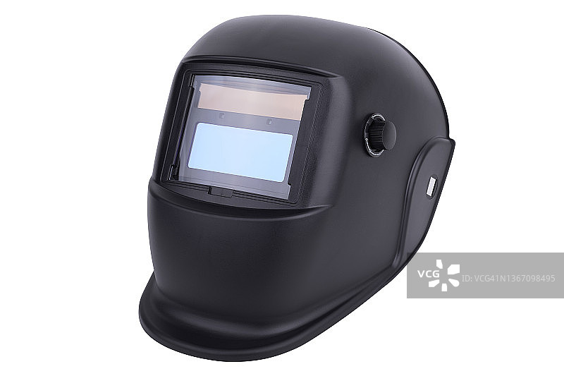 白色背景上隔离的自动变光焊接头盔图片素材