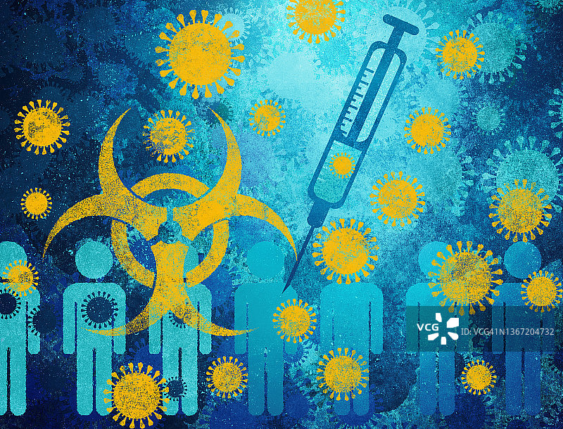 带有生物危害标志的新冠病毒疫苗接种图片素材