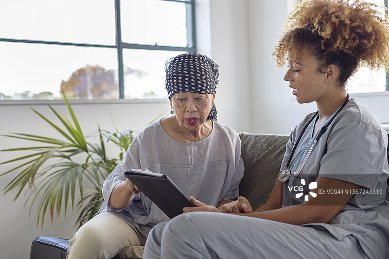家庭健康助理与癌症患者会面图片素材
