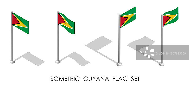 2.5D静态和动态旗杆上的圭亚那国旗矢量图图片素材