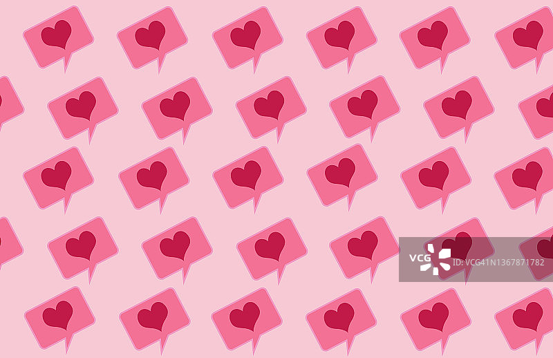 粉色背景上带有红色心形图标的社交媒体对话气球图片素材