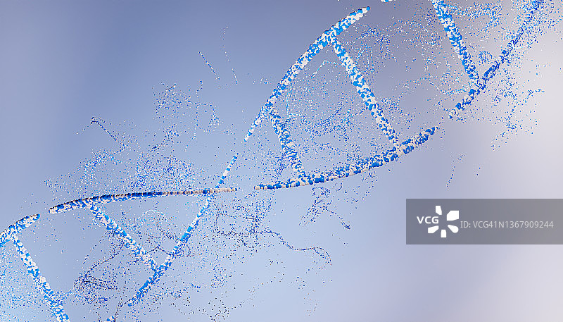 3D渲染生物技术分子结构，DNA计算机生成图像，蓝色图片素材