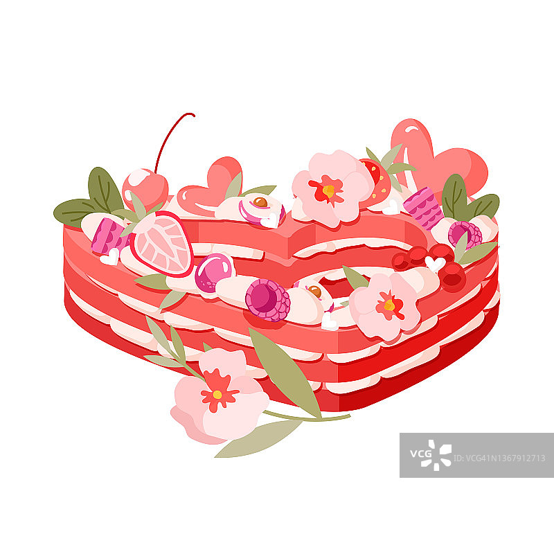 白色背景上的心形红色蛋糕图片素材