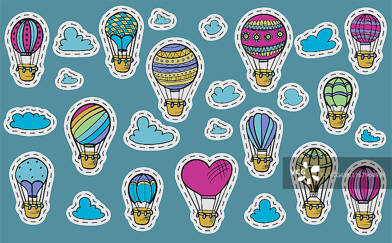 热气球与云朵涂鸦矢量素材图片素材