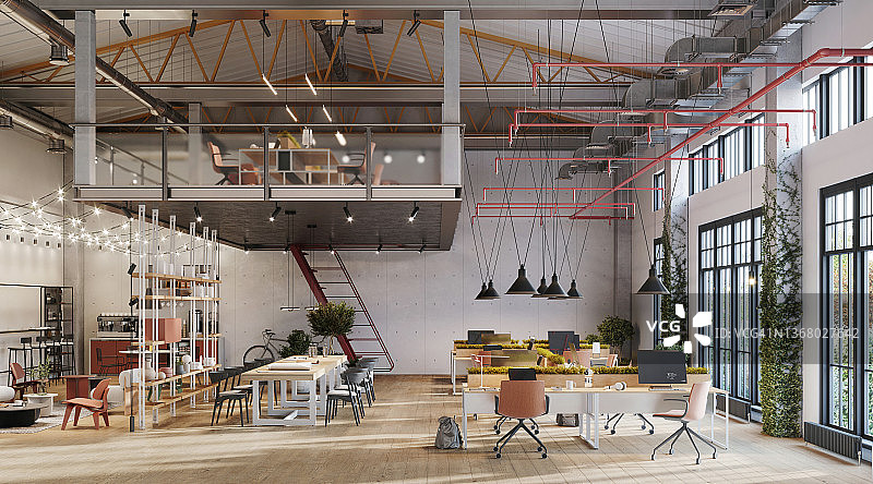 大型共享办公空间3D渲染图片素材