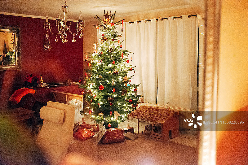 客厅里的圣诞树图片素材