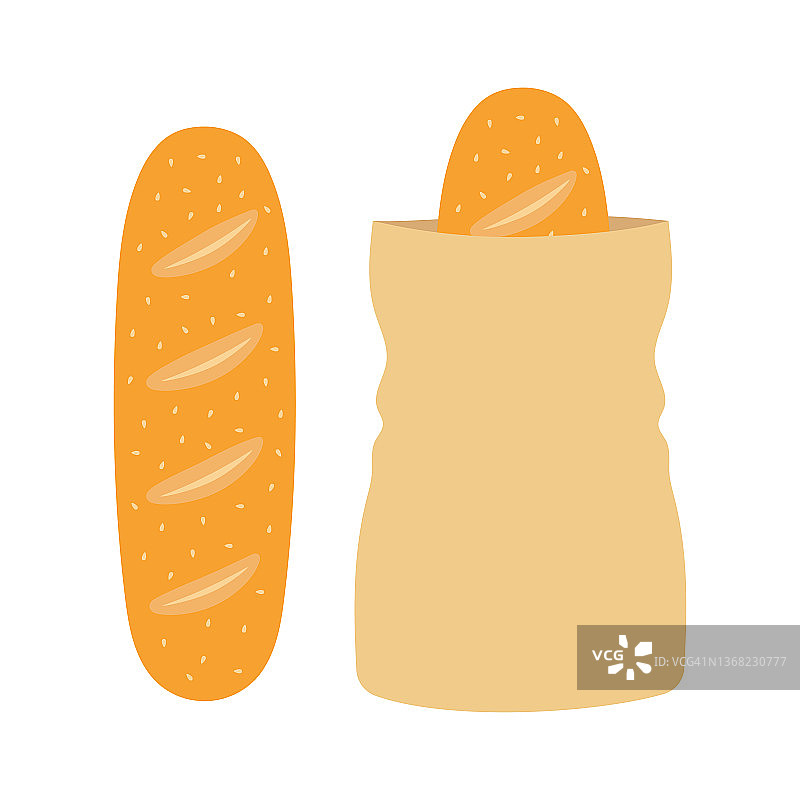 白色背景上纸袋中的新鲜面包图片素材