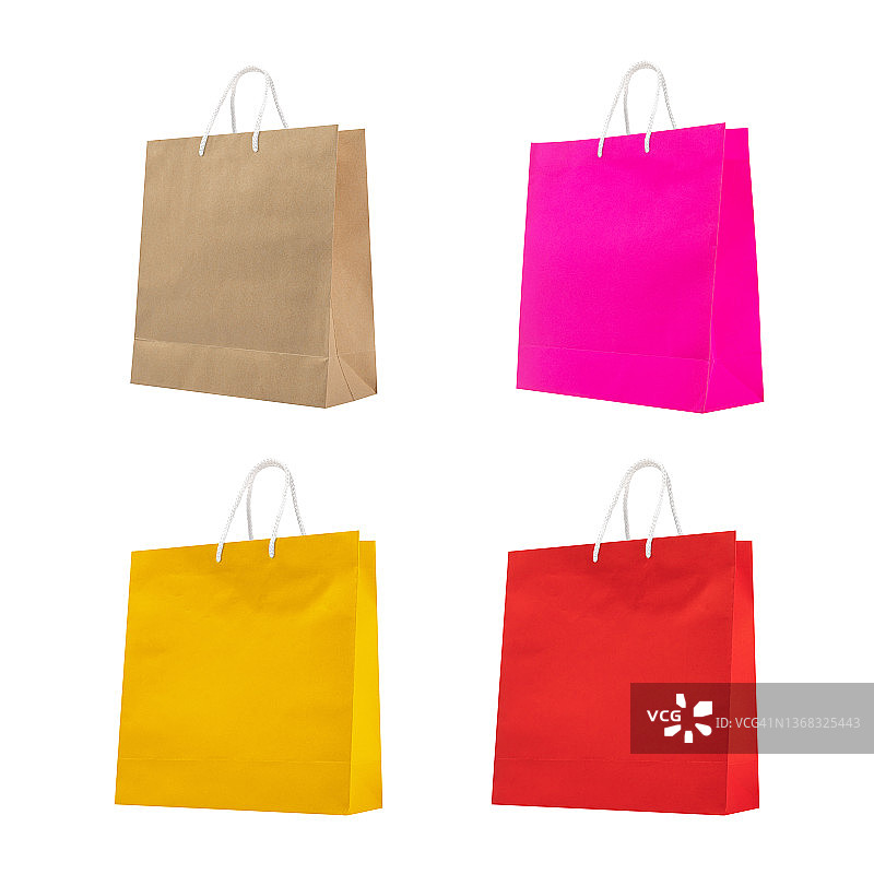 带剪切路径的彩色购物袋合集图片素材