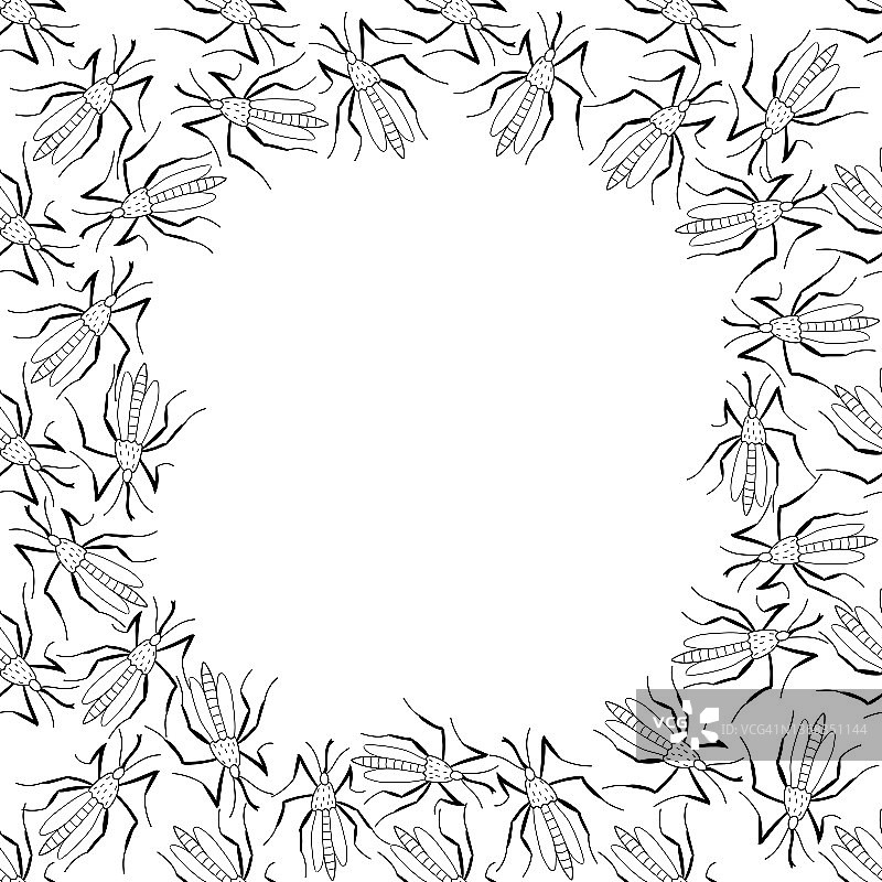黑色蚊虫涂鸦风格矢量框架边框背景装饰素材图片素材