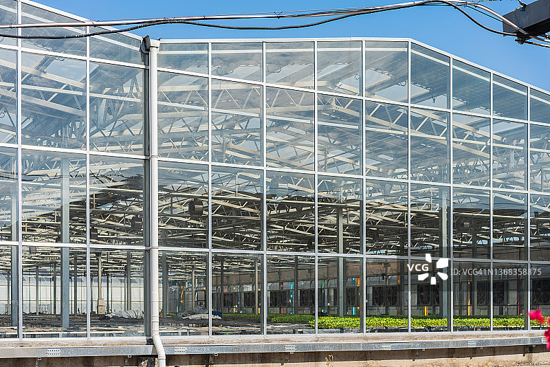 现代农场顶部太阳能电池板仰视角度图片素材