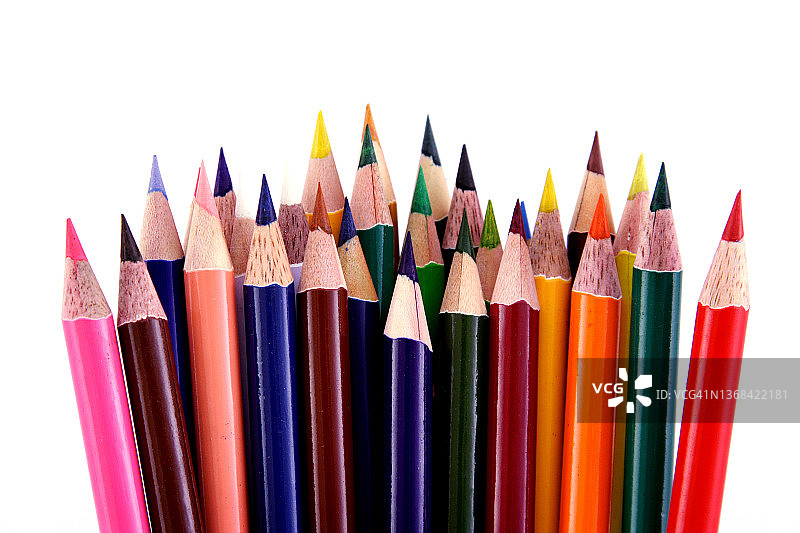 白色背景彩色铅笔特写图片素材