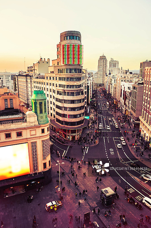 马德里格兰大道日落美景图片素材