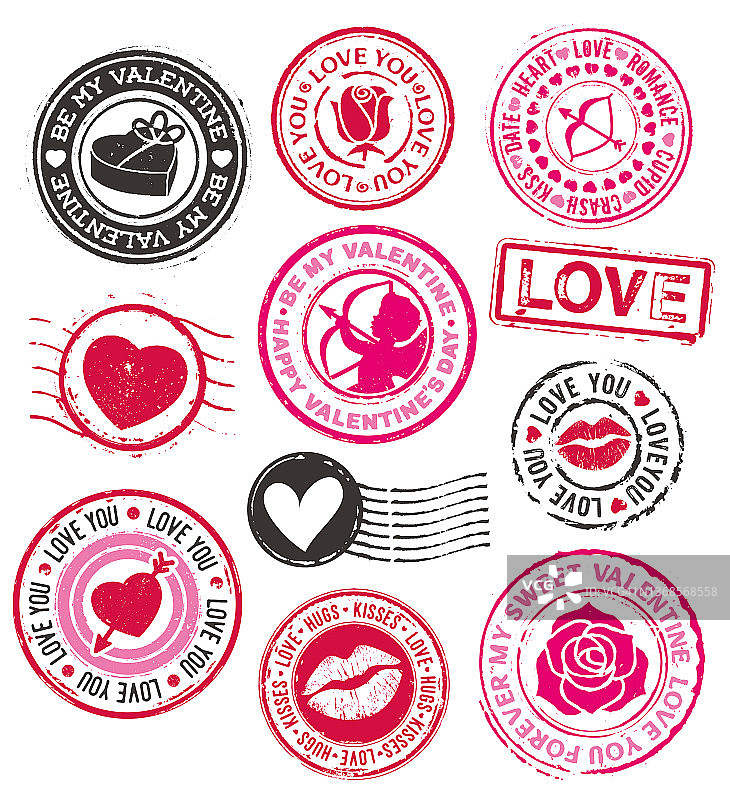 情人节主题橡胶印章合集图片素材