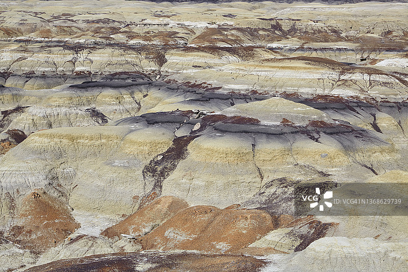 阳光明媚的日子里，美国新墨西哥州比斯蒂荒地的完整荒地景观图片素材