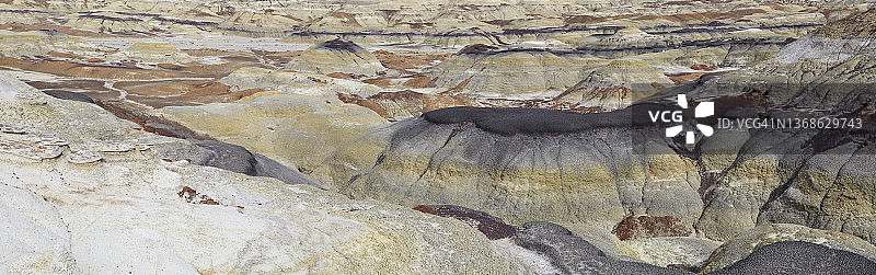 阳光明媚的日子里，美国新墨西哥州比斯蒂荒地的完整荒地景观图片素材