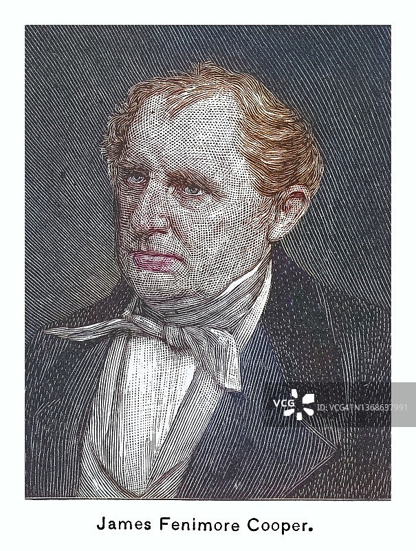 19世纪上半叶美国作家詹姆斯·费尼莫尔·库珀肖像图片素材