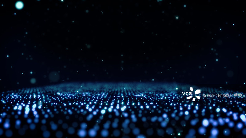 抽象科技虚拟现实未来主义地板和浮动散焦粒子图片素材