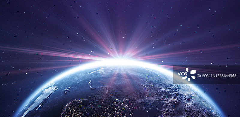 地球与冉冉升起的太阳抽象概念图片素材