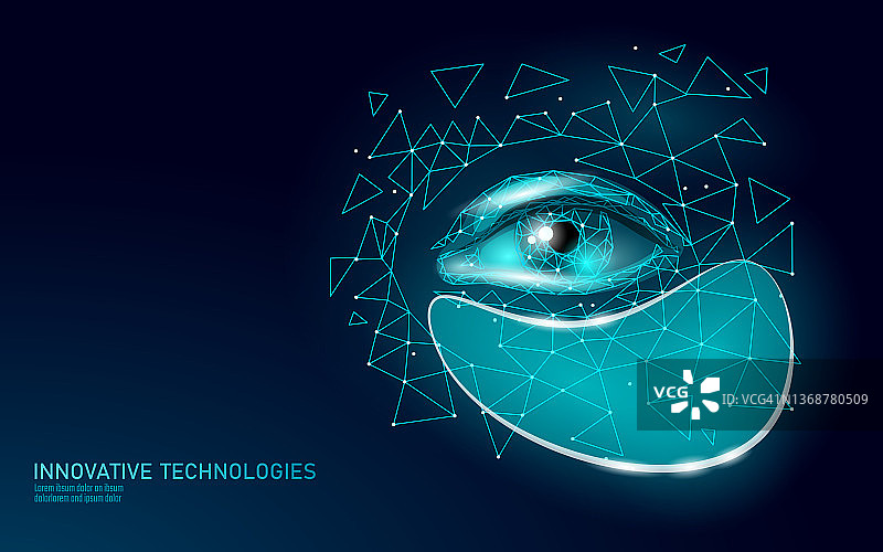 3D眼部美容贴片，低多边形科技化妆品广告，女士提拉紧致保湿眼膜，女性水疗护理黑眼圈化妆，多边形矢量图图片素材