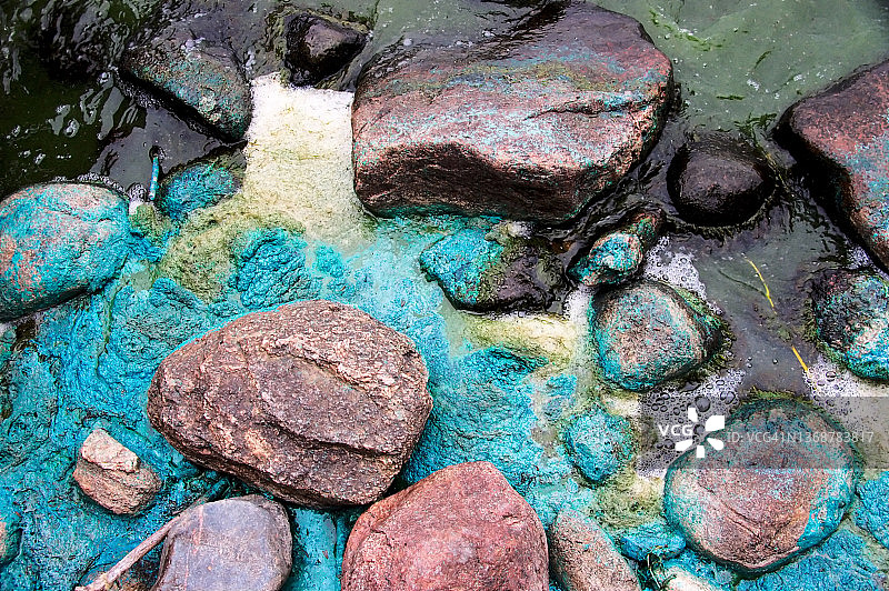 湖岸上的蓝绿色藻类图片素材