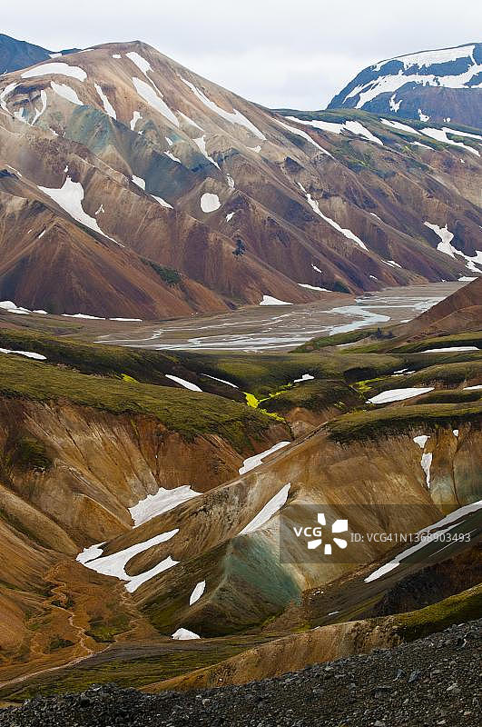 南冰岛Landmannalaugar彩色流纹岩山图片素材