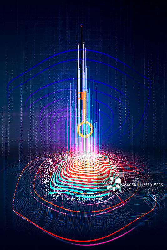 3D技术图解：指纹扫描仪集成到印刷电路中，释放二进制代码图片素材