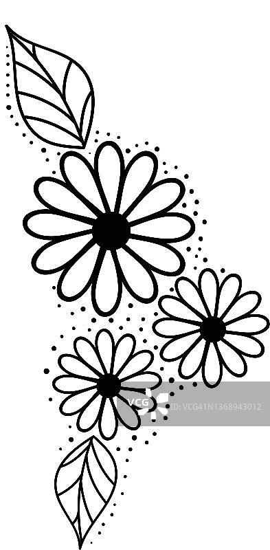 鲜花黑白矢量图。带有矢量颜色的涂色书。绘制抽象花朵。矢量插图图片素材