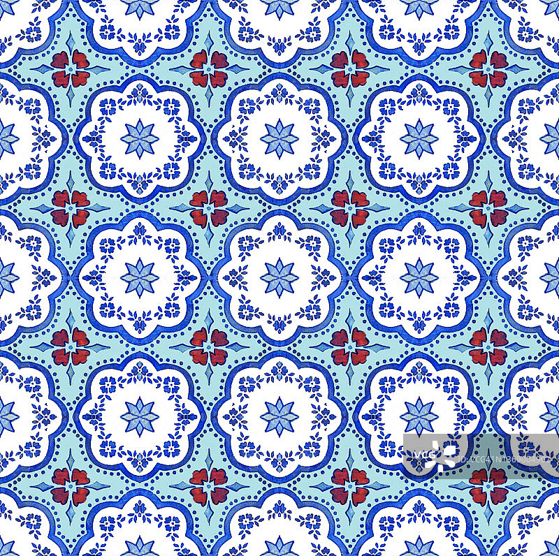 特写：手绘葡萄牙瓷砖风格装饰陶瓷设计图片素材