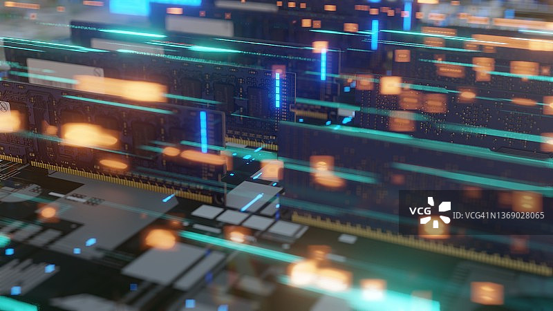 电脑机箱内部移动的未来电路板图片素材