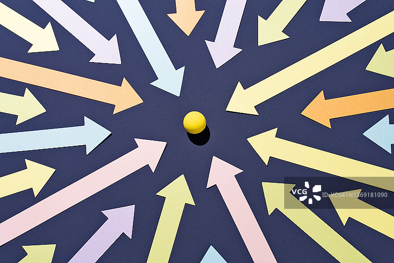 汇聚的箭头聚焦于球体图片素材