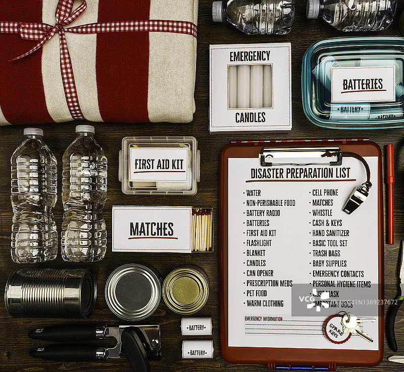 灾难预防和应急计划物品2.5D摆拍图片素材