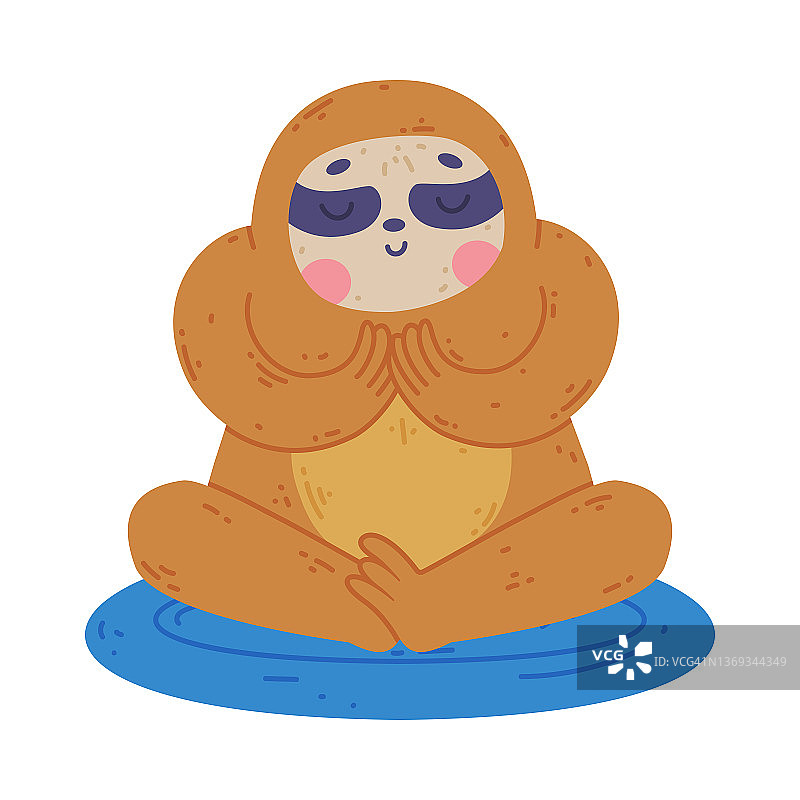 在瑜伽垫上练习体式和呼吸的有趣树懒动物矢量插画图片素材