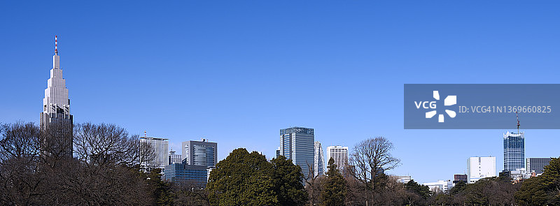 东京新宿办公室公园的天际线，在冬天的晴朗天空图片素材