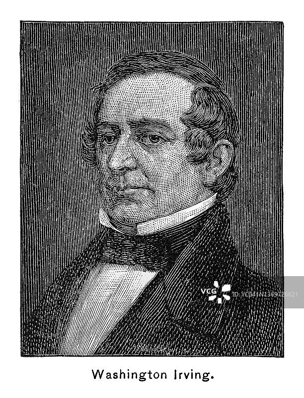 美国短篇小说家、散文家、传记作家、历史学家和外交家华盛顿·欧文图片素材