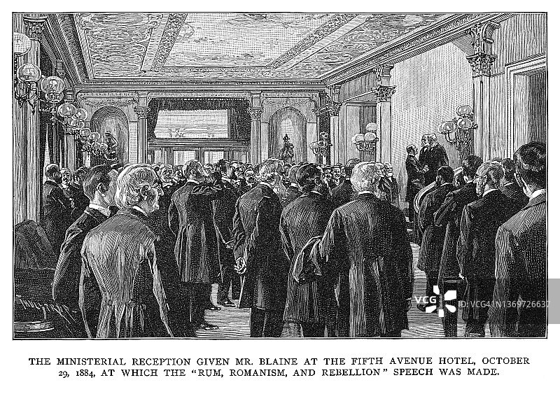 朗姆酒、罗马教与反叛演讲古老版画插图图片素材