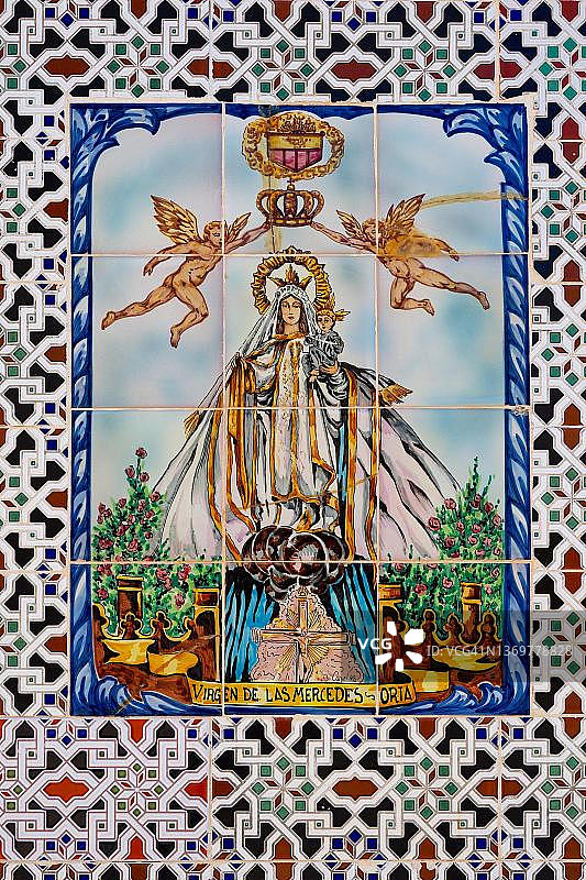 西班牙安达卢西亚奥里亚圣母瓷砖壁画图片素材