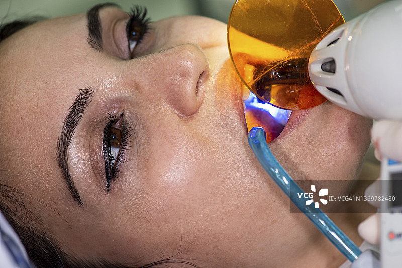 年轻女人进行牙科检查和牙科手术图片素材