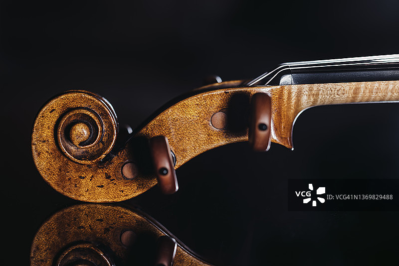 小提琴琴头和调音栓的影棚照片图片素材