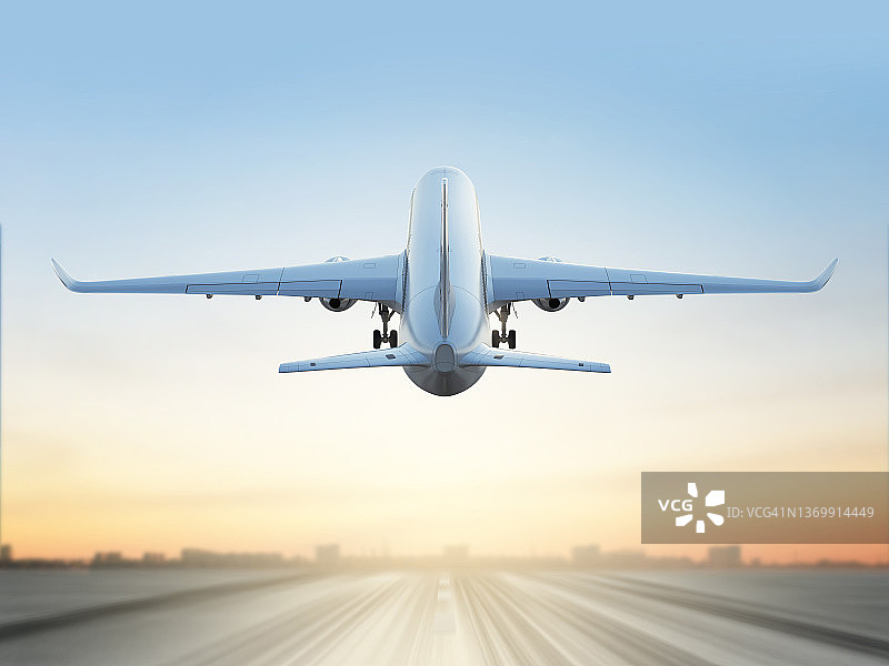 飞机在跑道上起飞，插图图片素材