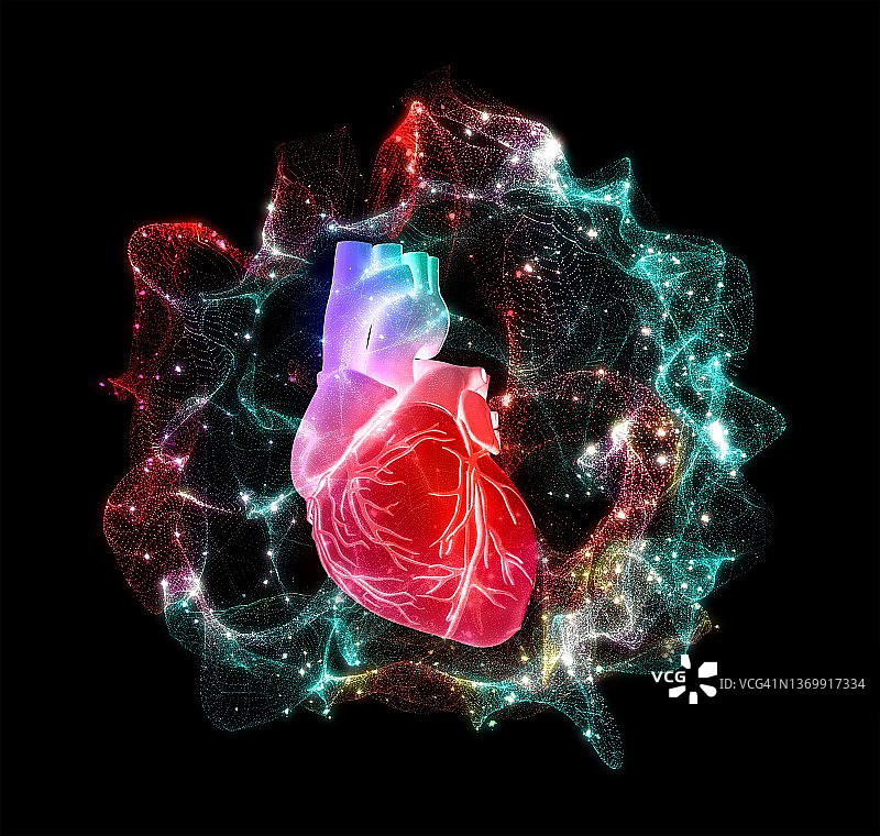 带有能量场的人体心脏插图图片素材