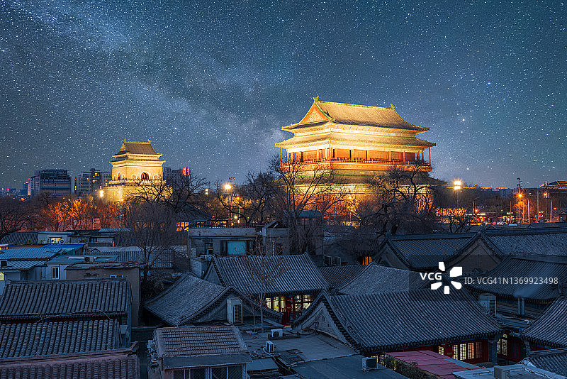 北京鼓楼与钟楼星空夜景图片素材