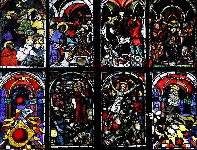 乌尔姆敏斯特的汉斯·阿克工作室的激情之窗，细节，德国巴登-符腾堡州乌尔姆图片素材