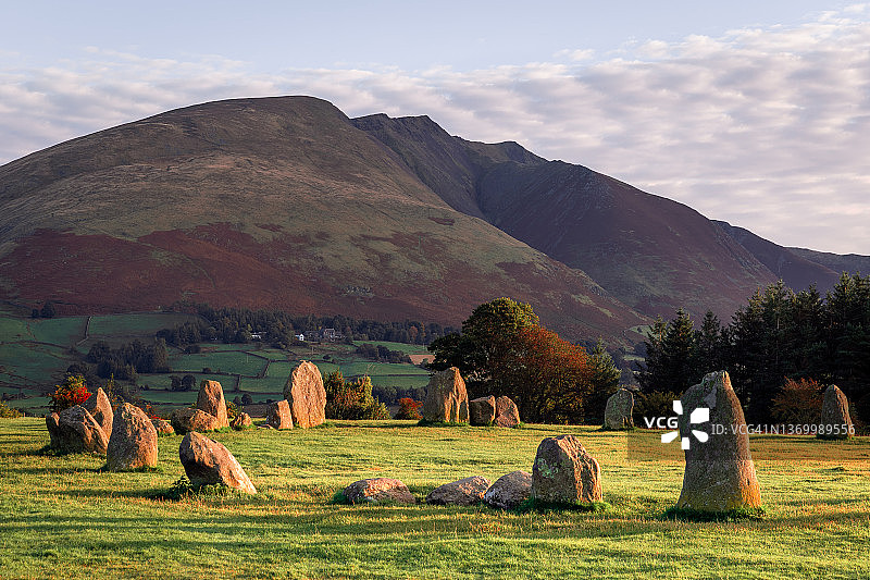 卡斯特里格石圈，凯斯维克，湖区，坎布里亚，英格兰图片素材