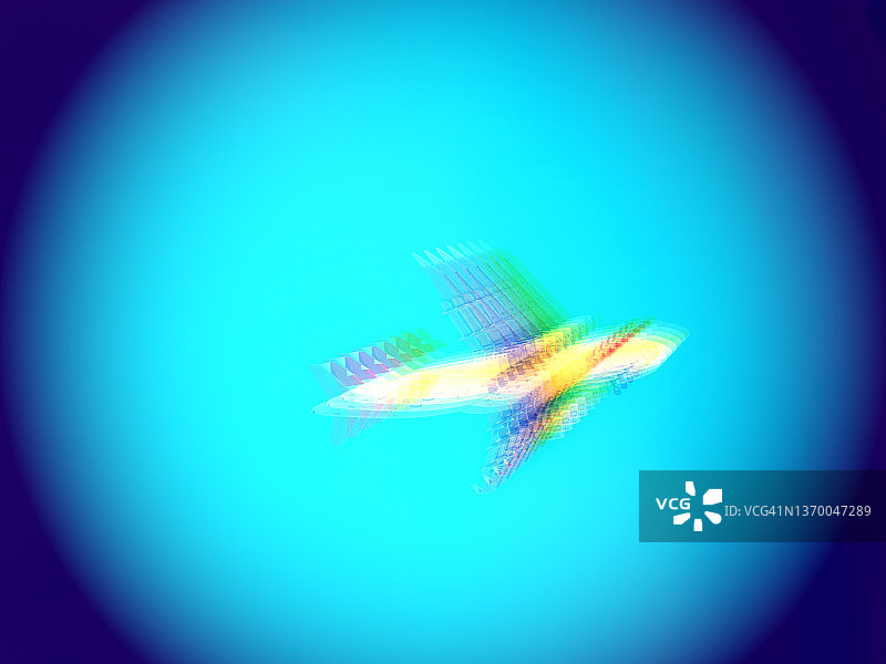 元宇宙中飞机起飞或降落时，以低角度仰望蓝天图片素材